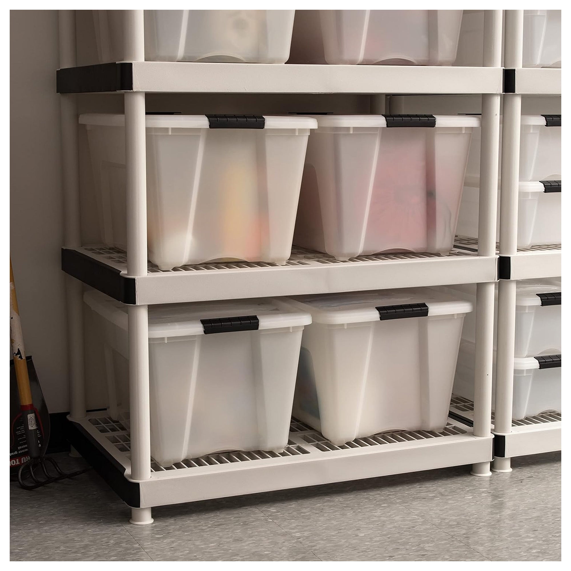 IRIS USA 8 Pack 54 Qt Storage Bin Plastic Gasket Box, Tight Latching Lids, Pearl