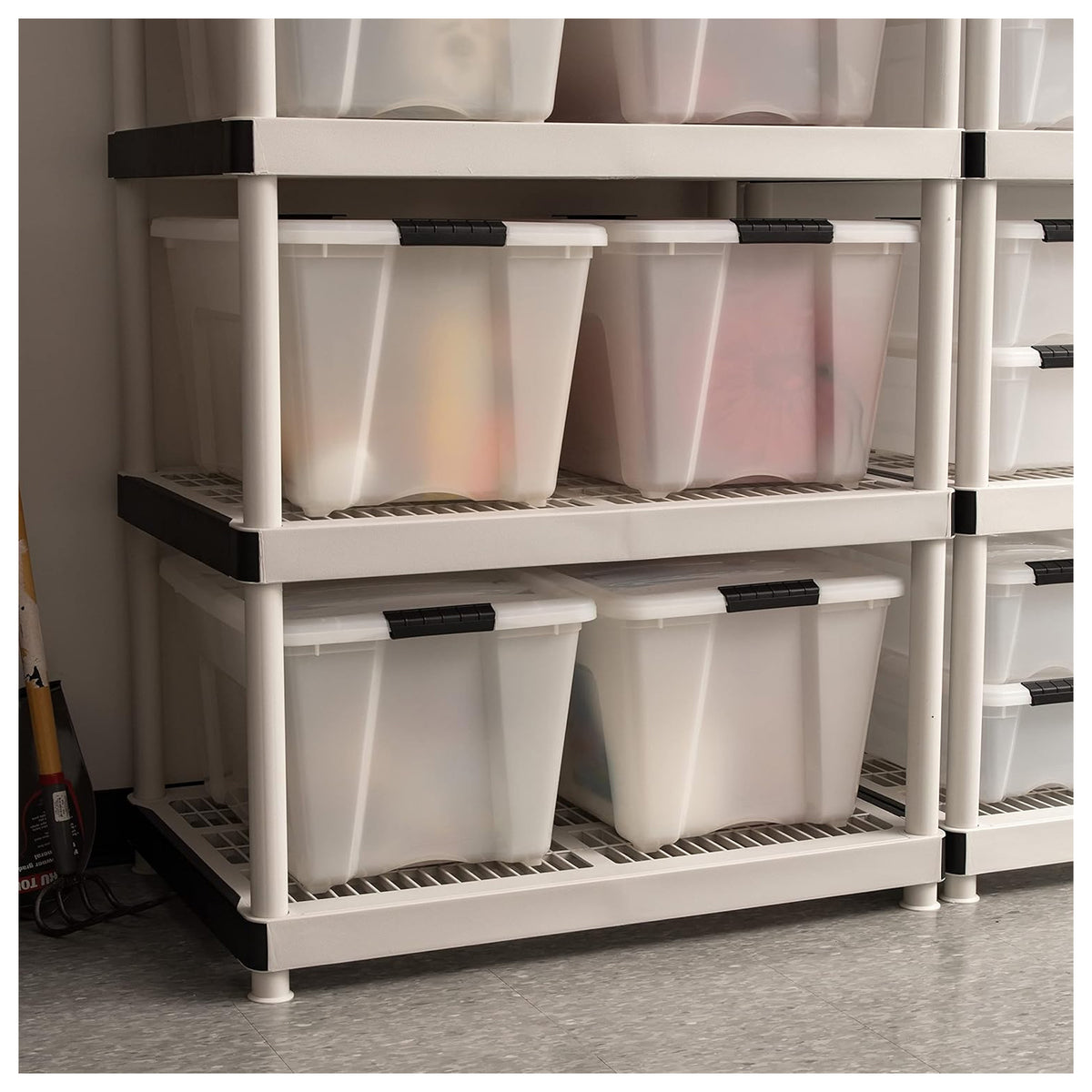 IRIS USA 8 Pack 54 Qt Storage Bin Plastic Gasket Box, Tight Latching Lids, Pearl