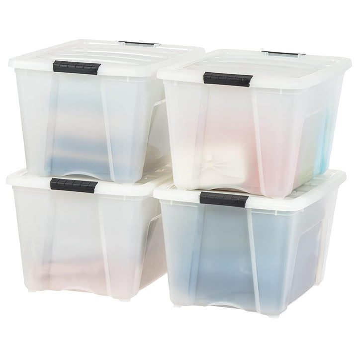 IRIS USA 54 Qt Plastic Storage Box with Lid, Stackable Design, Pearl, 4 Pack