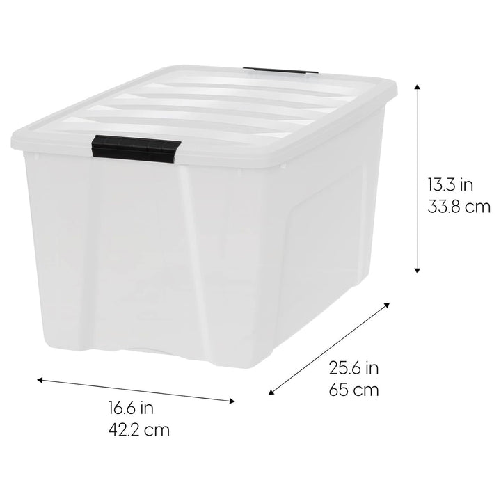 IRIS USA 72 Qt Plastic Storage Box with Lid, Stackable Design, Pearl, 4 Pack