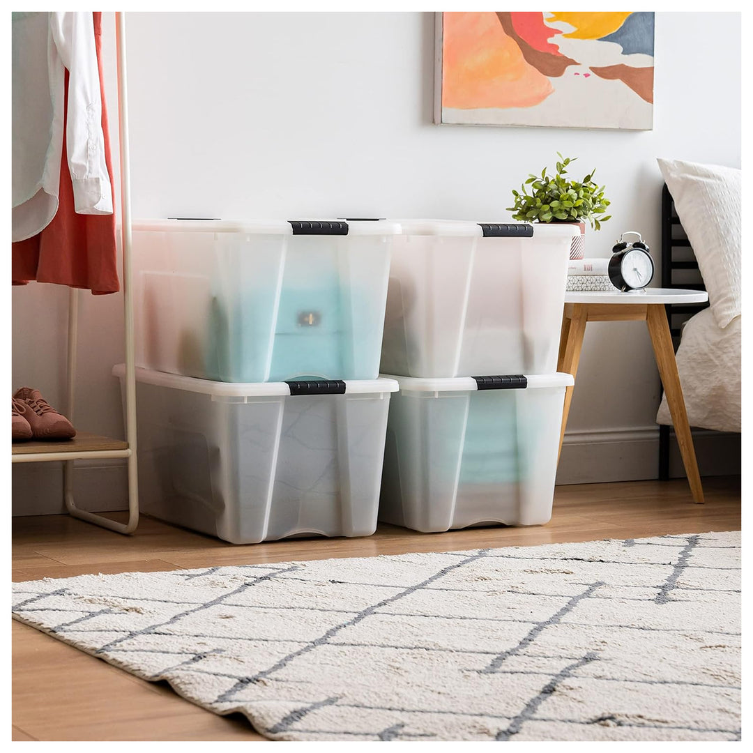 IRIS USA 72 Qt Plastic Storage Box with Lid, Stackable Design, Pearl, 4 Pack