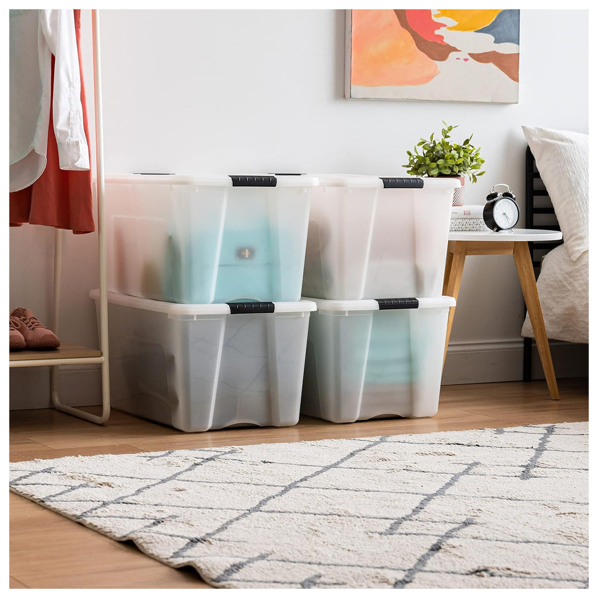 IRIS USA 8 Pack 72 Qt Plastic Storage Box with Lid, Stackable Design, Pearl