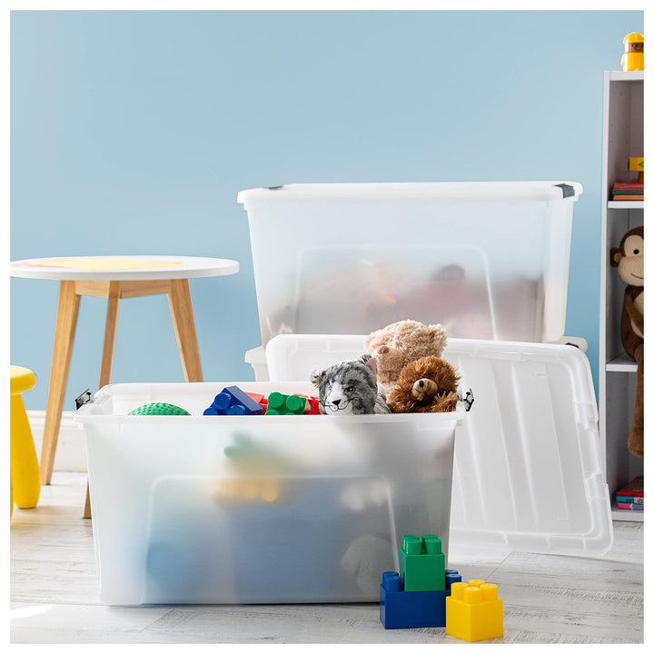 IRIS USA 72 Qt Plastic Storage Box with Lid, Stackable Design, Pearl, 4 Pack