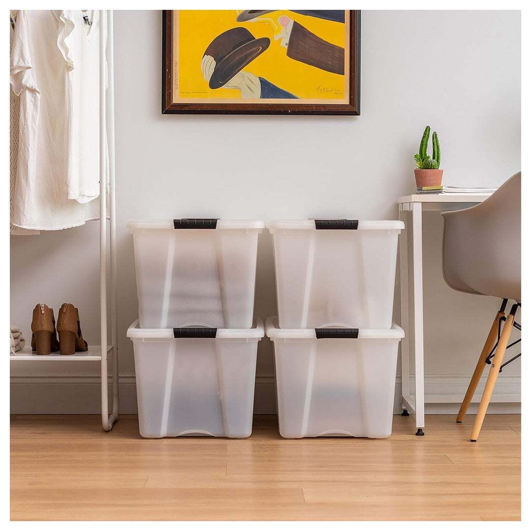 IRIS USA 72 Qt Plastic Storage Box with Lid, Stackable Design, Pearl, 4 Pack