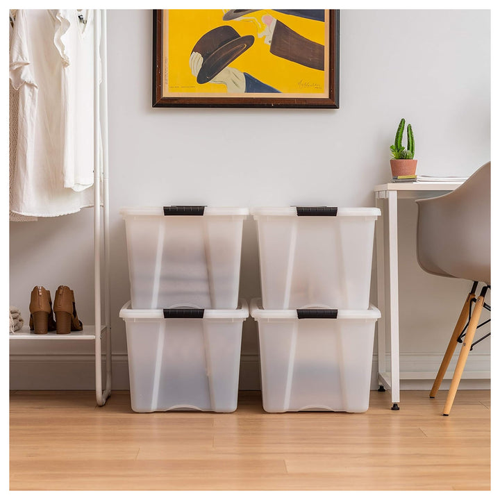 IRIS USA 72 Qt Plastic Storage Box with Lid, Stackable Design, Pearl, 4 Pack