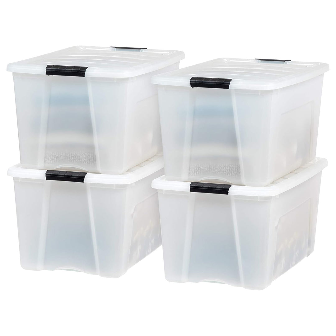 IRIS USA 72 Qt Plastic Storage Box with Lid, Stackable Design, Pearl, 4 Pack