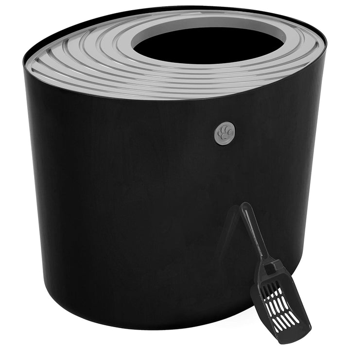 IRIS USA Large Top Entry Cat Litter Box with Lid and Scoop, Dog Proof, Black