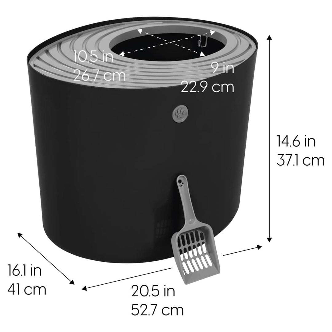 IRIS USA Large Top Entry Cat Litter Box with Lid and Scoop, Dog Proof, Black