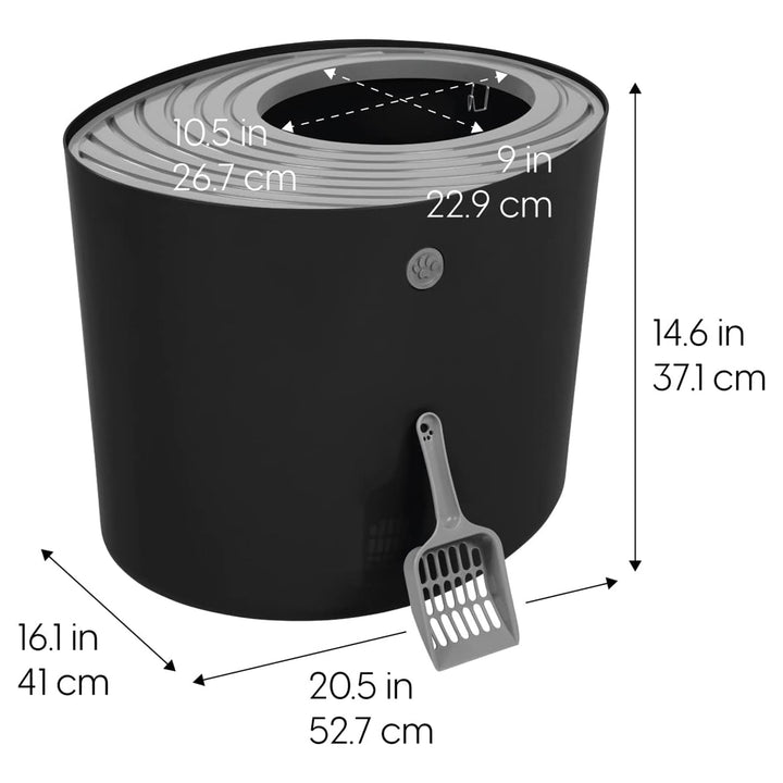 IRIS USA Large Top Entry Cat Litter Box with Lid and Scoop, Dog Proof, Black