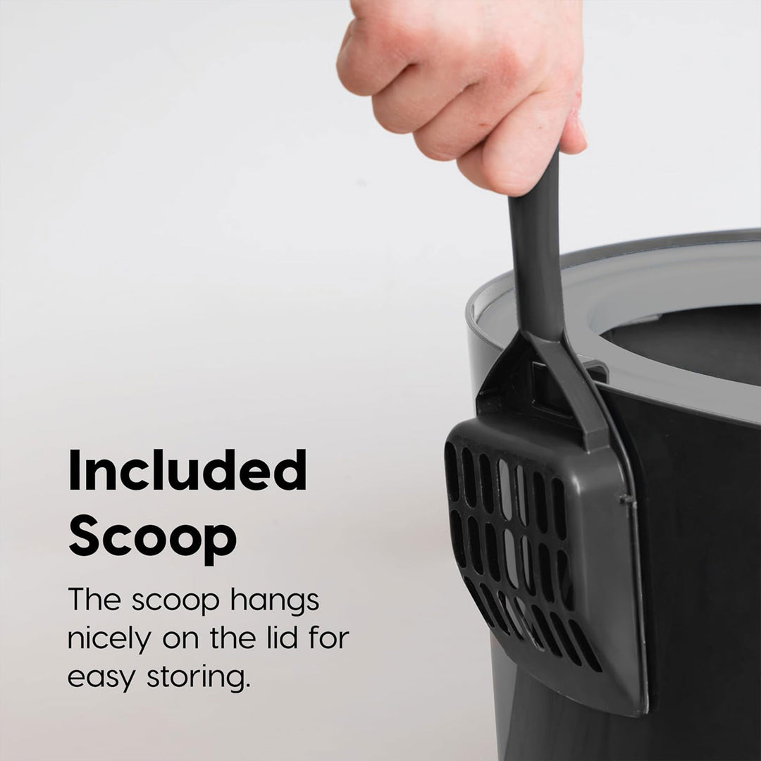 IRIS USA Large Top Entry Cat Litter Box with Lid and Scoop, Dog Proof, Black