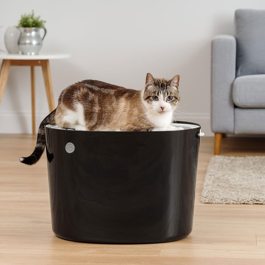 IRIS USA Large Top Entry Cat Litter Box with Lid and Scoop, Dog Proof, Black