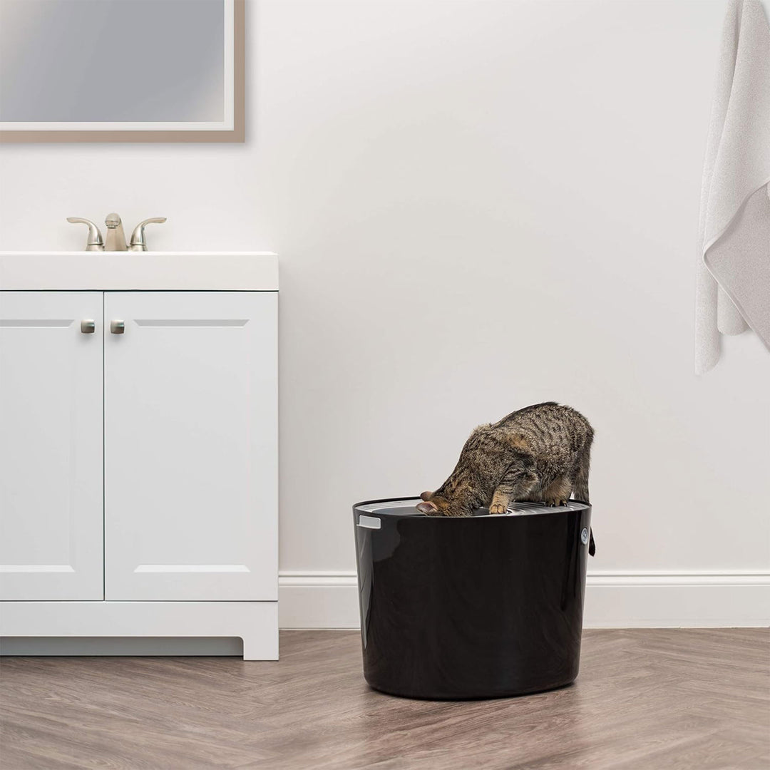 IRIS USA Large Top Entry Cat Litter Box with Lid and Scoop, Dog Proof, Black