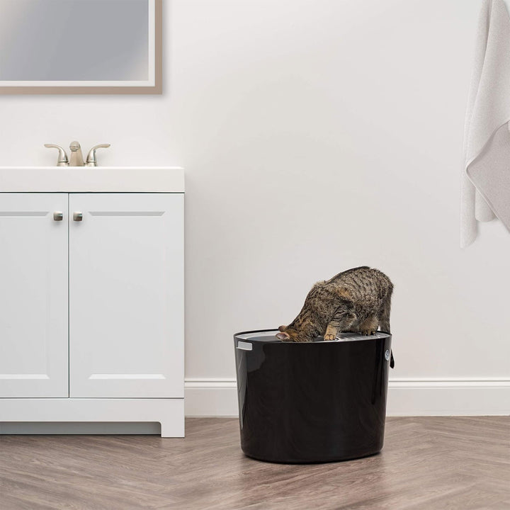 IRIS USA Large Top Entry Cat Litter Box with Lid and Scoop, Dog Proof, Black