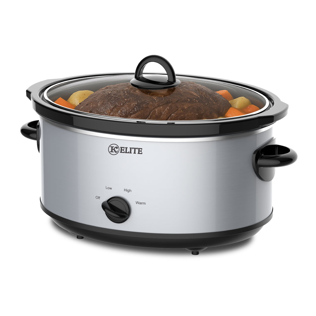 Kitchen Elite 6 Qt Slow Cooker, Stainless Steel Ceramic Crock Pot with Glass Lid