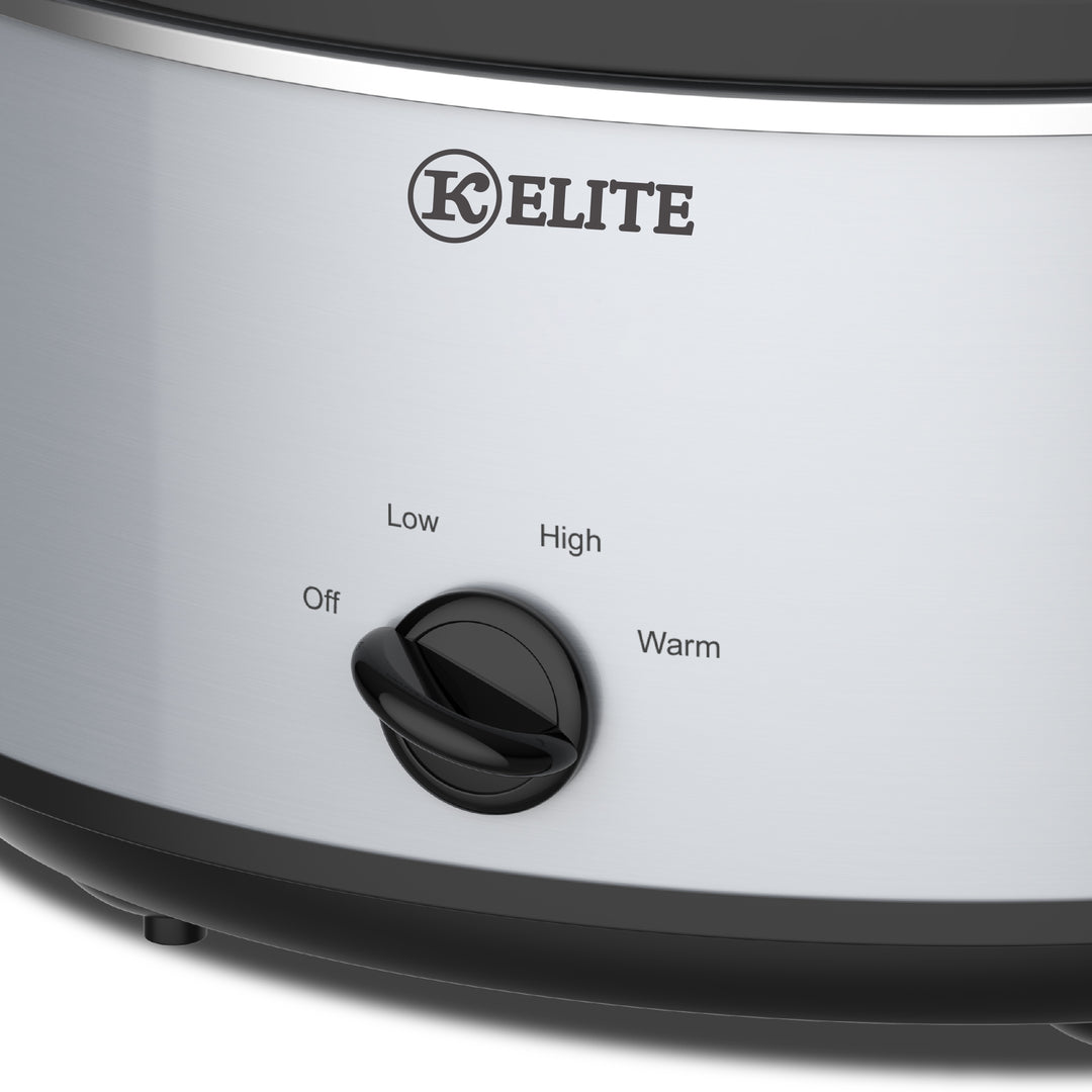 Kitchen Elite 6 Qt Slow Cooker, Stainless Steel Ceramic Crock Pot with Glass Lid