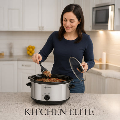 Kitchen Elite 6 Qt, Stainless Steel Ceramic Crock Pot w/Glass Lid (Open Box) - VMInnovations