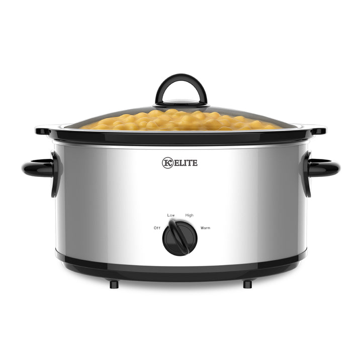 Kitchen Elite 6 Qt Slow Cooker, Stainless Steel Ceramic Crock Pot with Glass Lid