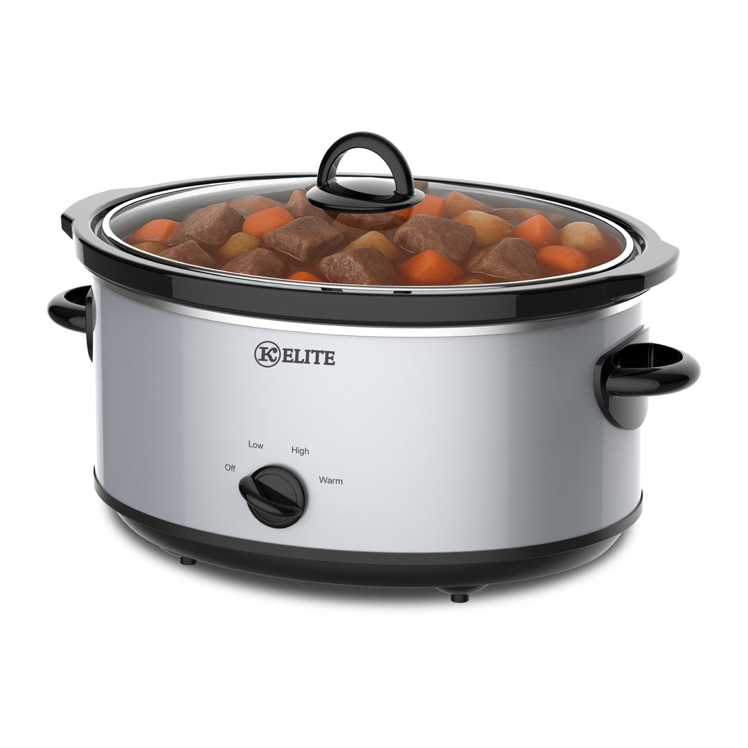 Kitchen Elite 7 Qt Slow Cooker, Stainless Steel Ceramic Crock Pot with Glass Lid