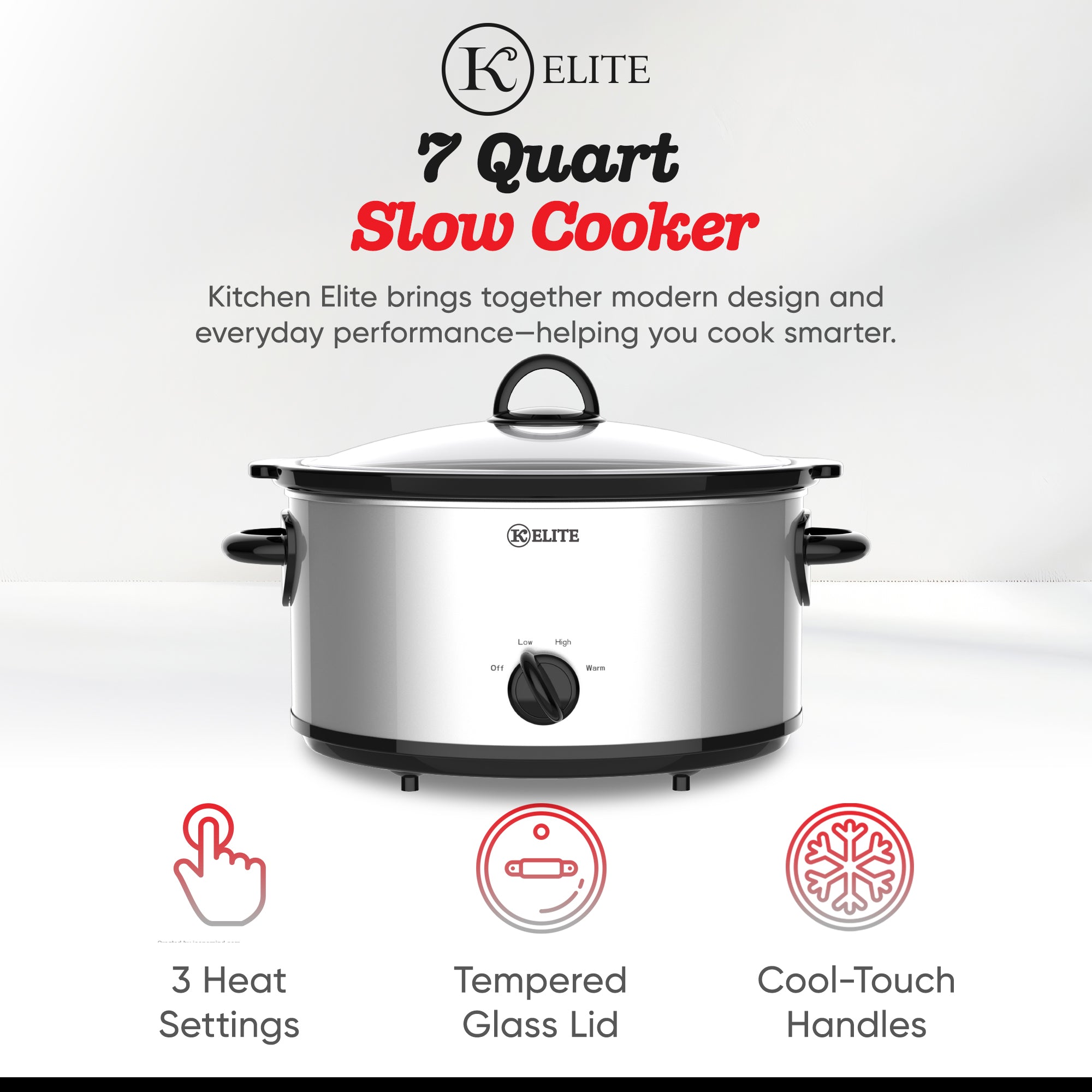 Kitchen Elite 7 Qt Slow Cooker, Stainless Steel Ceramic Crock Pot  (Open Box) - VMInnovations