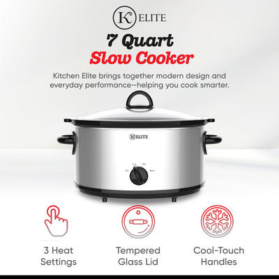 Kitchen Elite 7 Qt Slow Cooker, Stainless Steel Ceramic Crock Pot  (Open Box) - VMInnovations