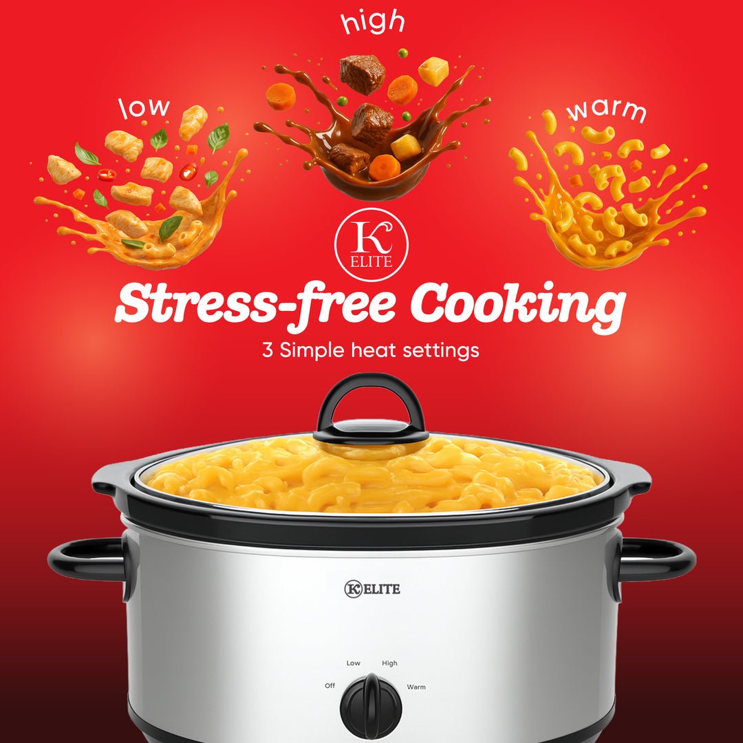 Kitchen Elite 7 Qt Slow Cooker, Stainless Steel Ceramic Crock Pot with Glass Lid