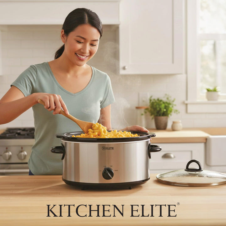 Kitchen Elite 7 Qt Slow Cooker, Stainless Steel Ceramic Crock Pot with Glass Lid