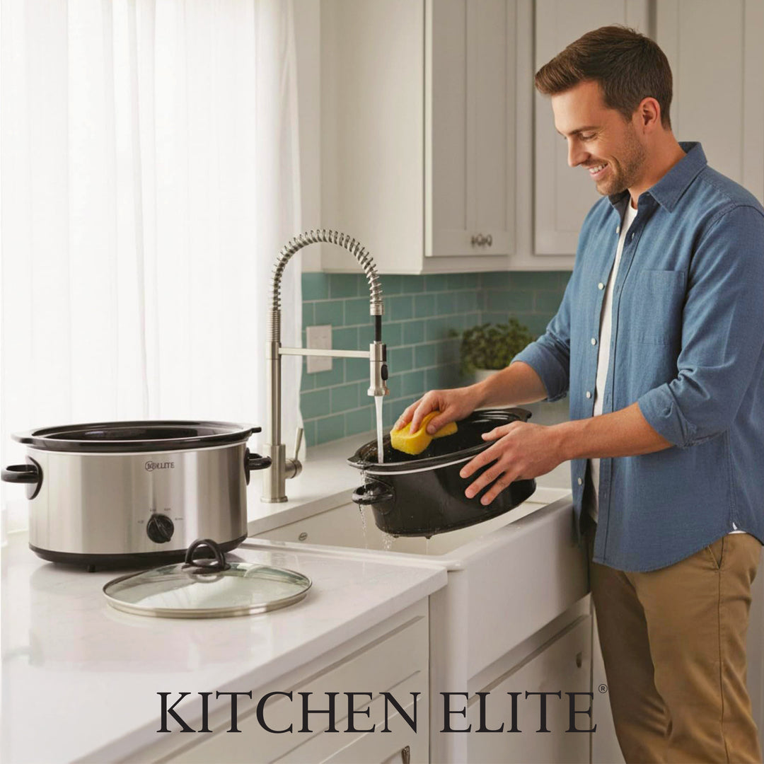 Kitchen Elite 7 Qt Slow Cooker, Stainless Steel Ceramic Crock Pot with Glass Lid