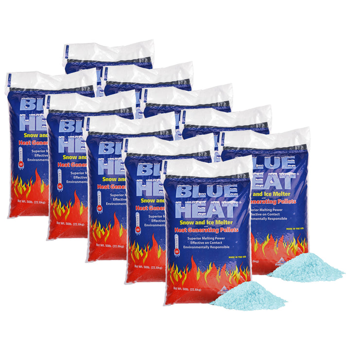 Blue Heat Ice Melt Pellets Deicer and Snow Removal for Driveway, 50 lb, 10 Pack
