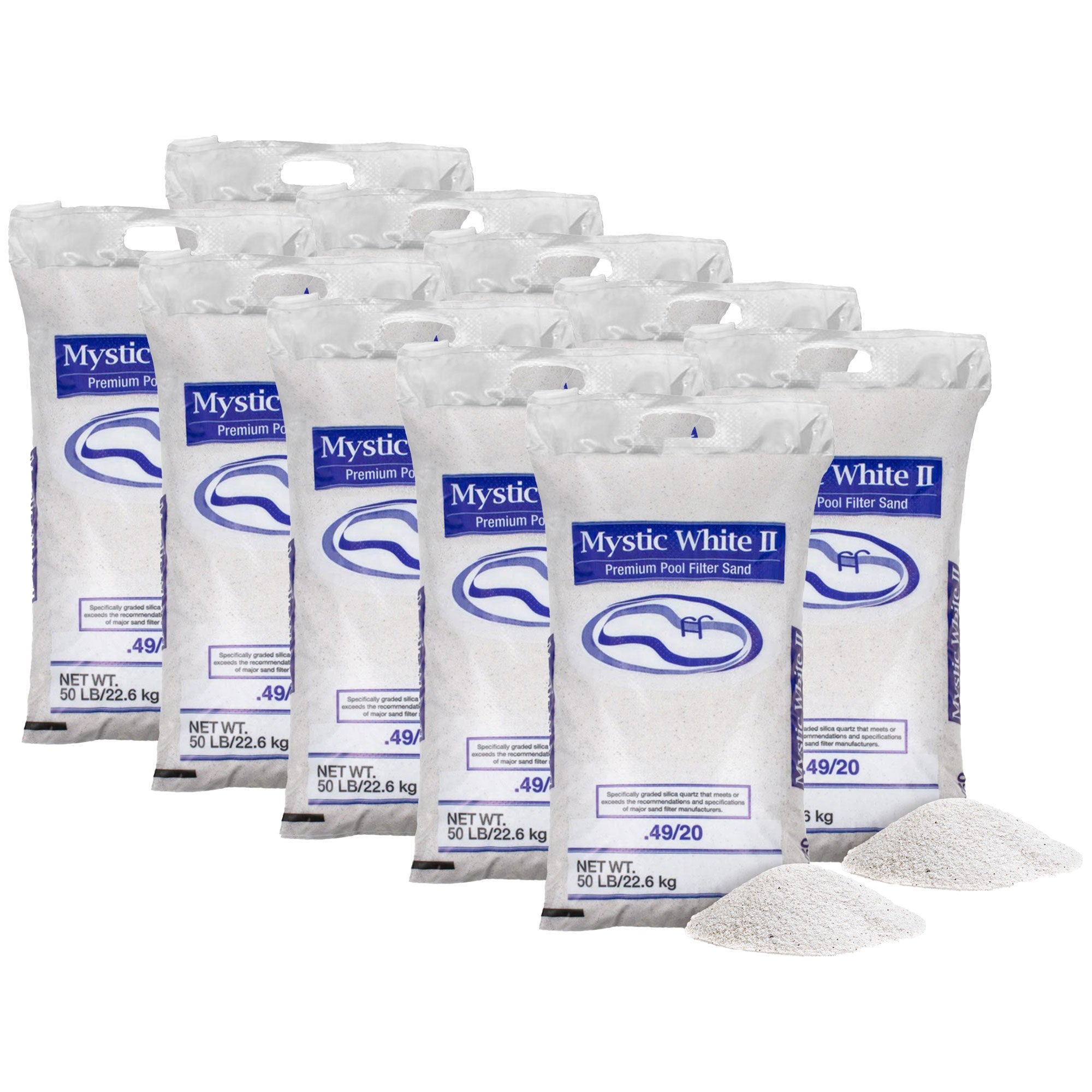 U.S. Silica 50 Pound Mystic White II Swimming Pool Filter Sand, White, 10 Pack - VMInnovations