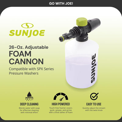 Sun Joe Adjustable Snow Foamer Cannon, Adapters for SPX Pressure Washers, 26 oz - VMInnovations
