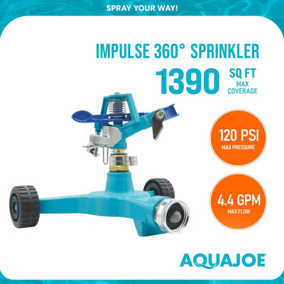 Aqua Joe Indestructible Zinc Impulse 360 Sprinkler, 6'' Wheel Base, AJ-IS6WB - VMInnovations