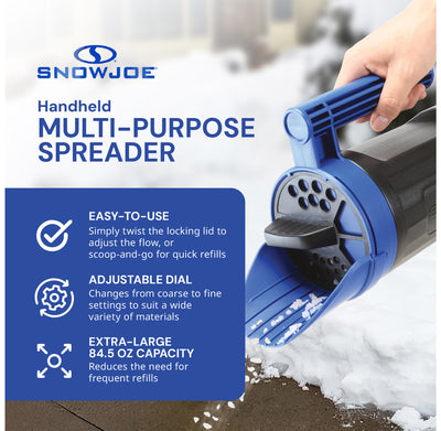 Snow Joe Handheld All-Season Multi-Purpose Spreader, 5 Lb Capacity, Blue/Black - VMInnovations