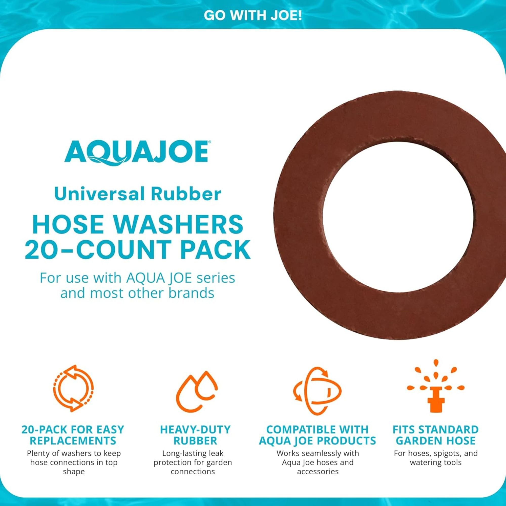 Aqua Joe 20 Pack Universal Rubber Garden Hose Washers for Aqua Joe Series Items