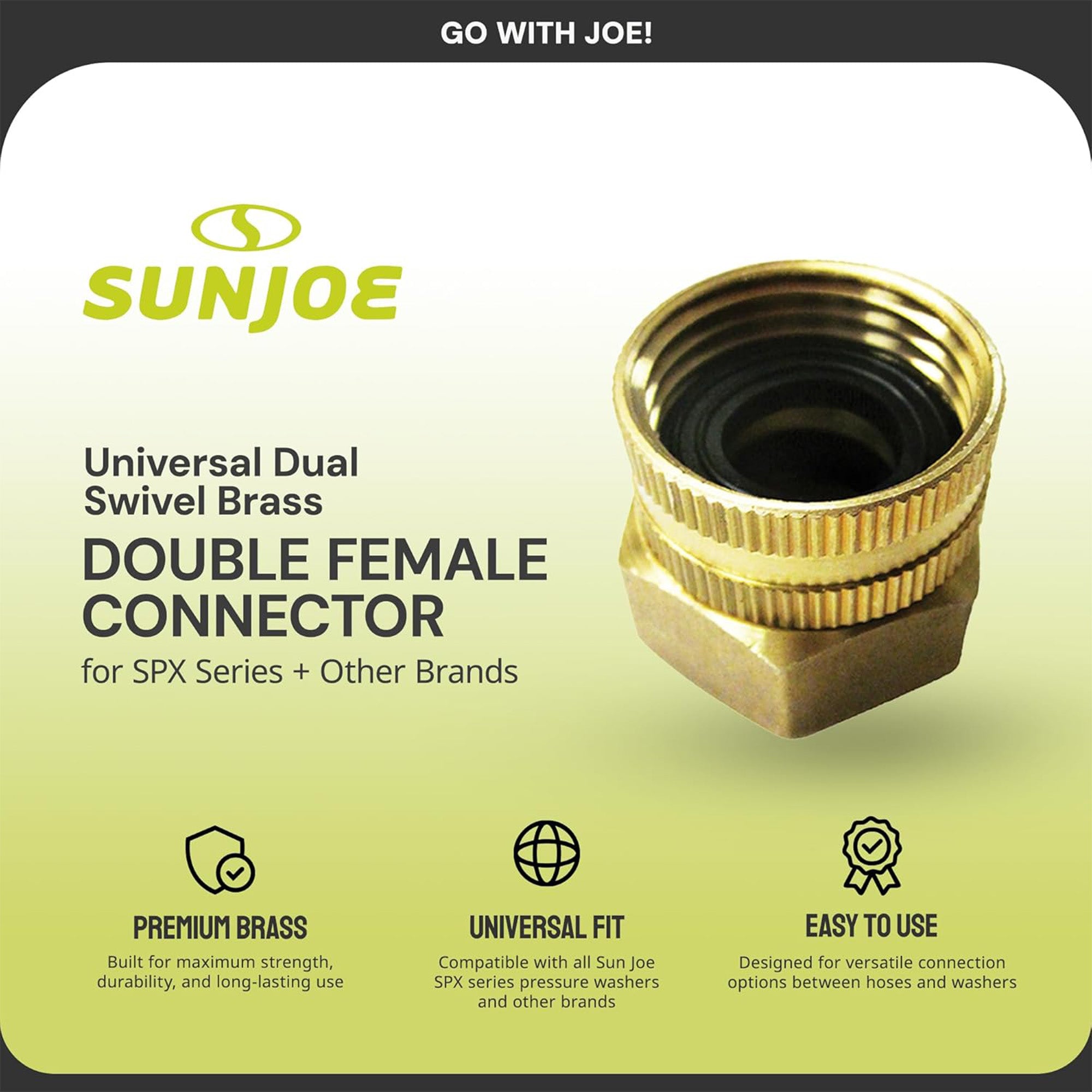 Sun Joe Universal Dual Swivel Brass Double Female Connector, 3/4"x3/4", SPX-BSC