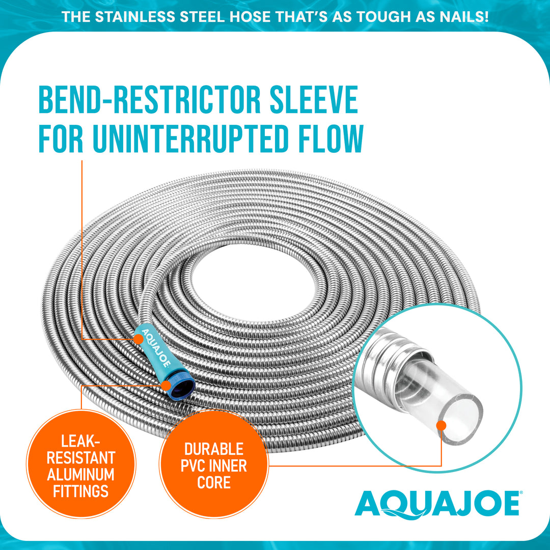 Aqua Joe 25 Ft Heavy Duty Stainless Steel Garden Hose, 1/2 In Diameter, AJSGH25