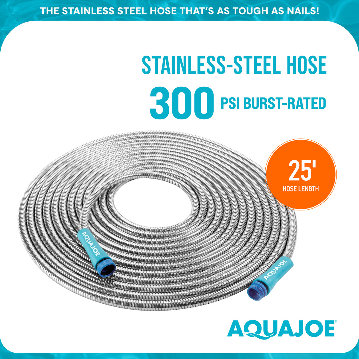 Aqua Joe 25Ft Heavy Duty Stainless Steel Garden Hose, 1/2 In Diameter (Open Box)