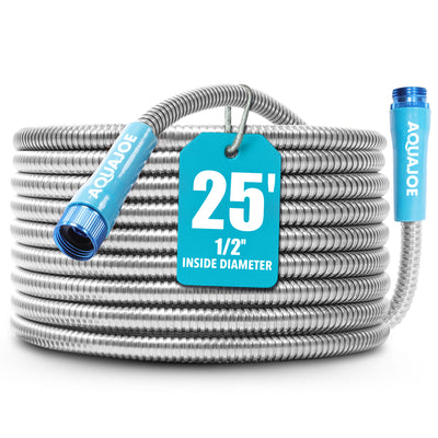 Aqua Joe 25Ft Heavy Duty Stainless Steel Garden Hose, 1/2 In Diameter (Open Box)