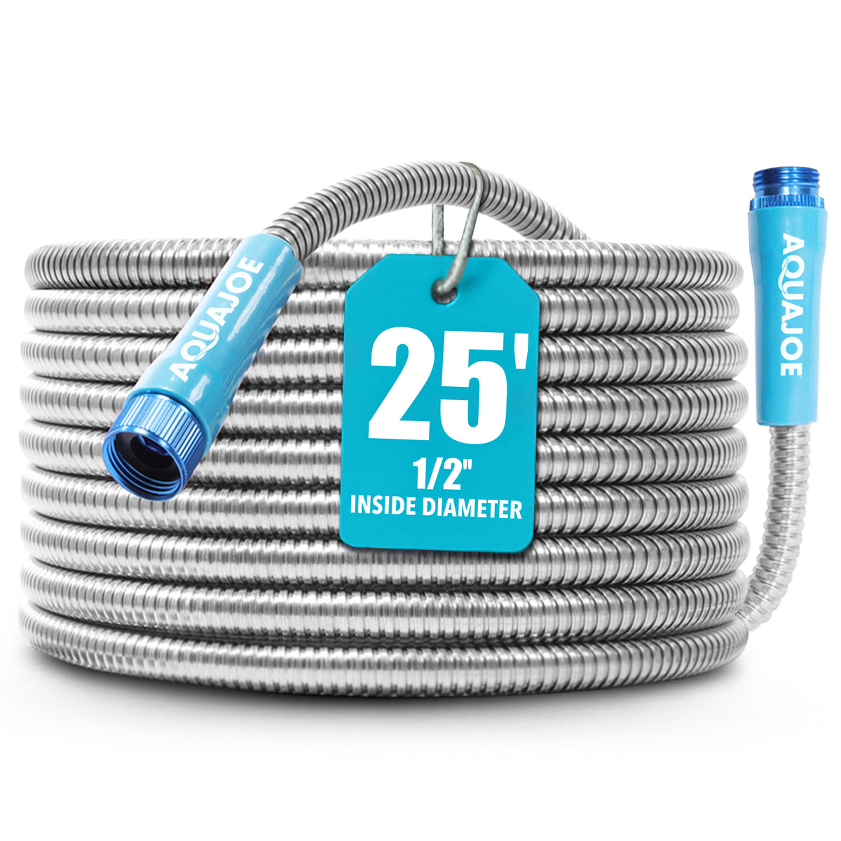 Aqua Joe 25Ft Heavy Duty Stainless Steel Garden Hose, 1/2 In Diameter (Open Box)