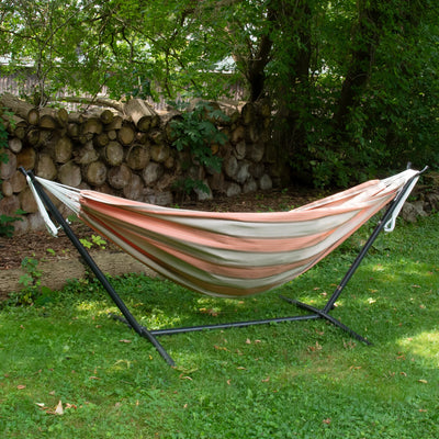 Vivere Double Sunbrella Hammock with Steel Stand, Portable Outdoor (Open Box)