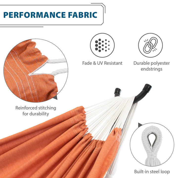 Vivere Double Sunbrella Hammock with Steel Stand, Portable Outdoor Lounge, Coral