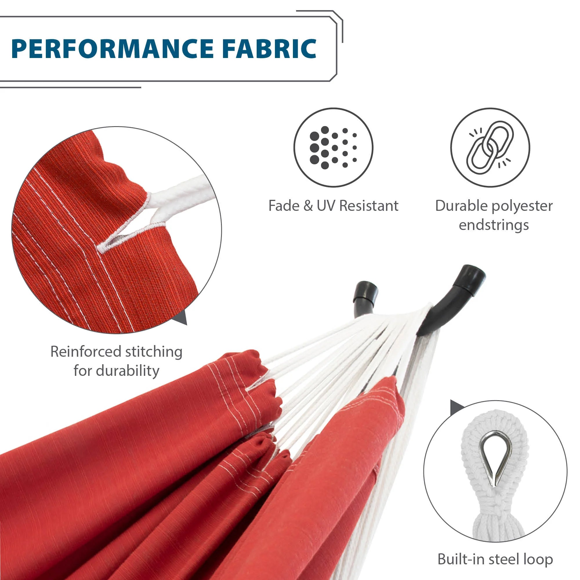 Vivere Double Sunbrella Hammock & Steel Stand, Portable Outdoor Lounge, Crimson - VMInnovations