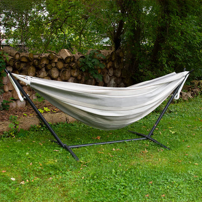 Vivere Double Sunbrella Hammock with Steel Stand, Portable Outdoor Lounge (Used)