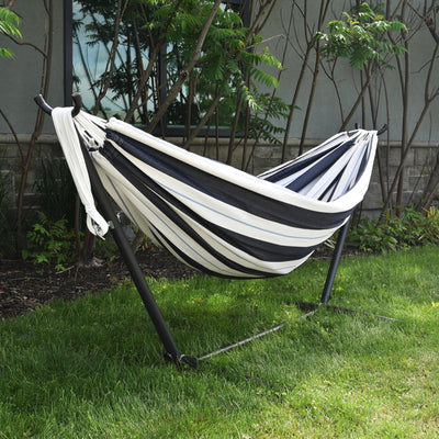 Vivere Double Sunbrella Hammock & Steel Stand, Portable Outdoor Lounge,(Open Box