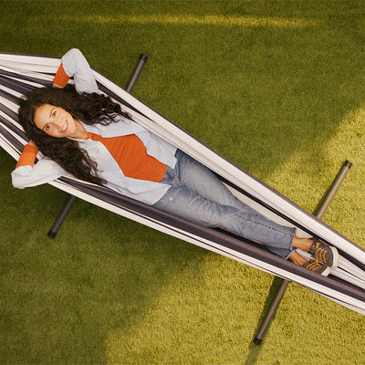 Vivere Double Sunbrella Hammock & Steel Stand, Portable Outdoor Lounge,(Open Box - VMInnovations