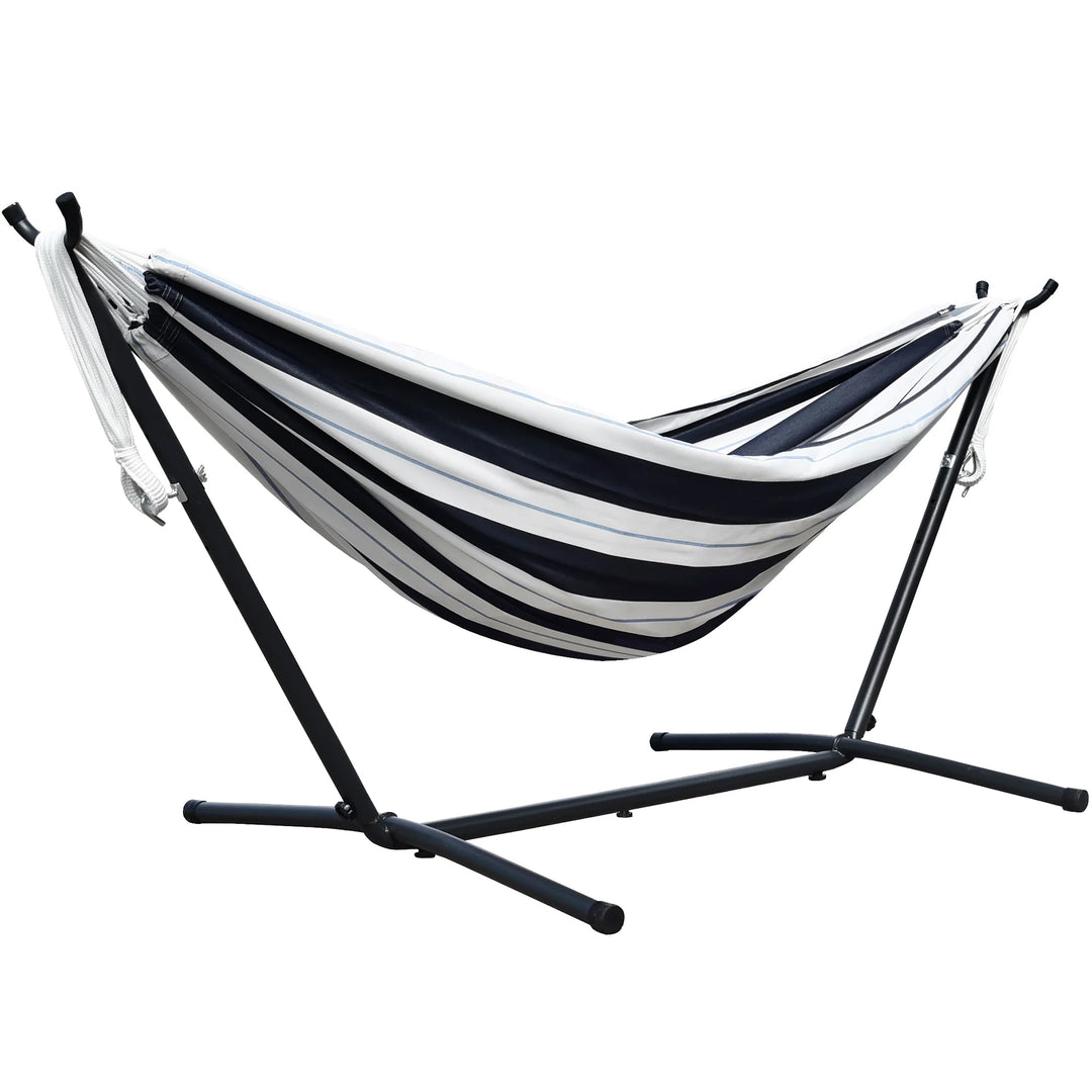 Vivere Double Sunbrella Hammock & Steel Stand, Portable Outdoor Lounge, Harbor