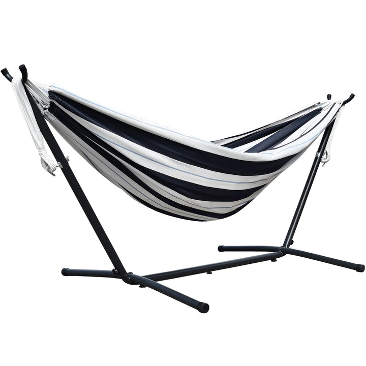Vivere Double Sunbrella Hammock & Steel Stand, Portable Outdoor Lounge, Harbor
