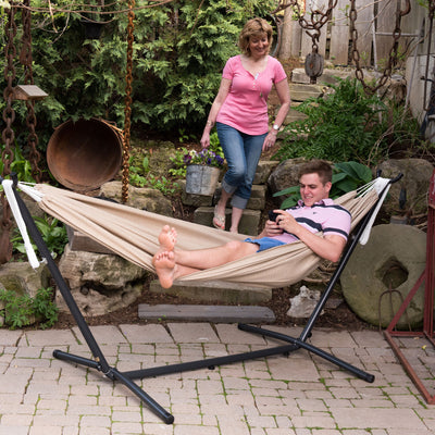 Vivere Double Sunbrella Hammock w/Steel Stand, Portable Outdoor Lounge(Open Box)