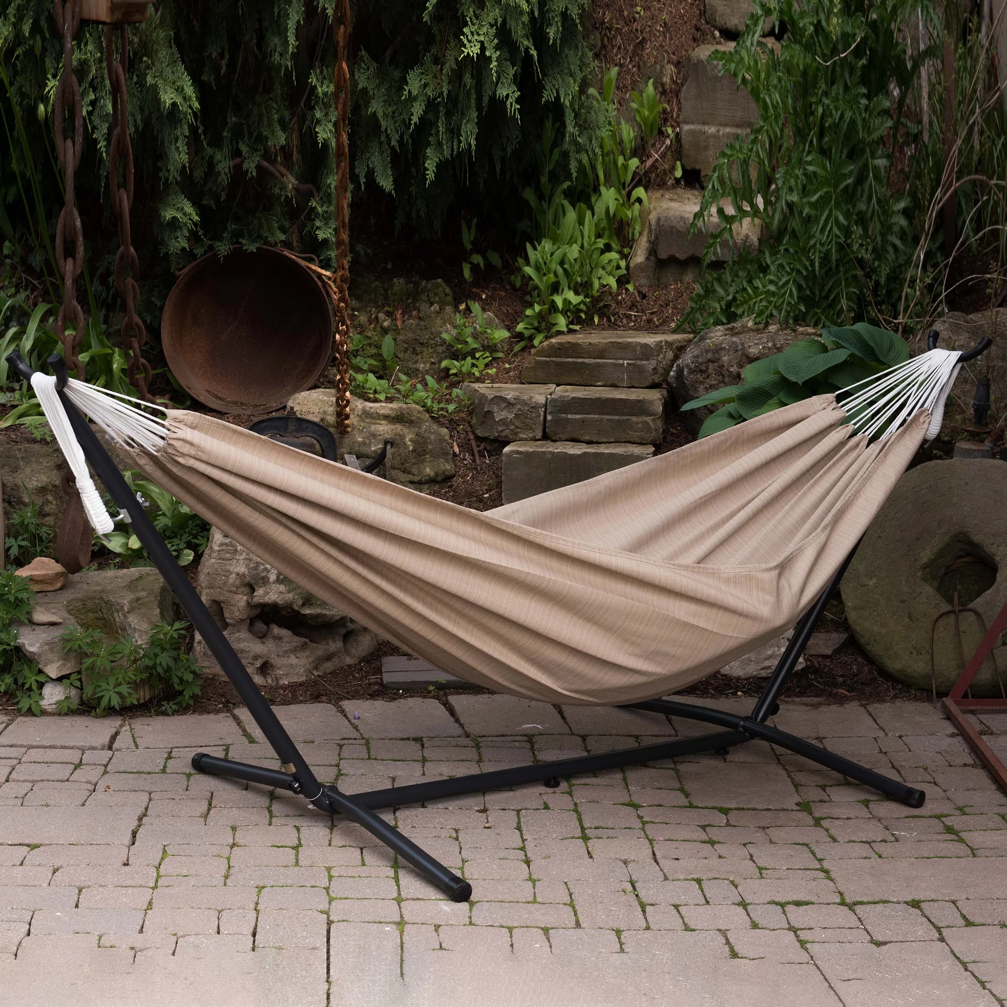 Vivere Double Sunbrella Hammock w/Steel Stand, Portable Outdoor Lounge(Open Box)