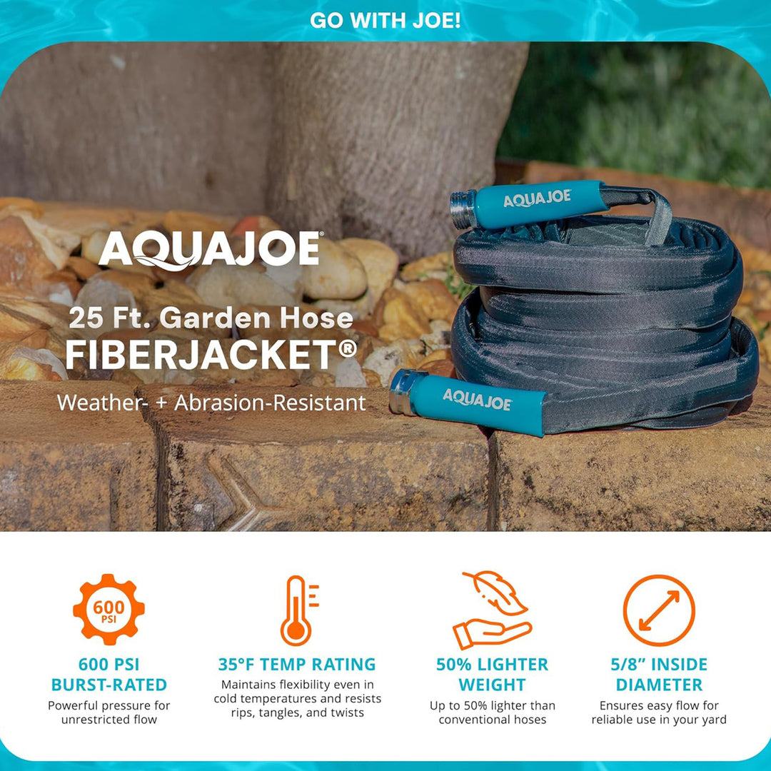 Aqua Joe FiberJacket Non-Expanding Garden Hose, Kink-Free, 25' x 5/8" Diameter