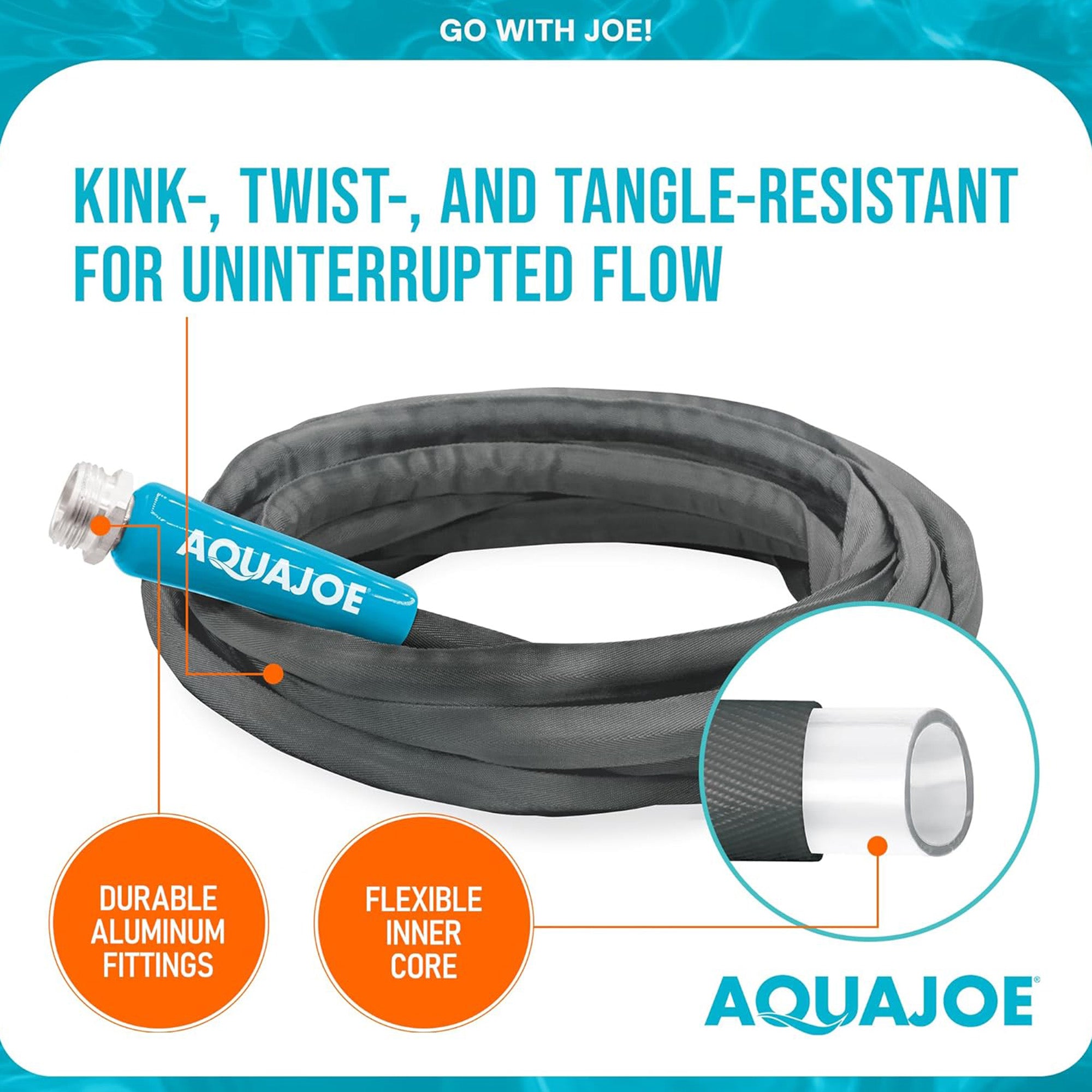 Aqua Joe FiberJacket Non-Expanding Garden Hose, Kink-Free, (Open Box)